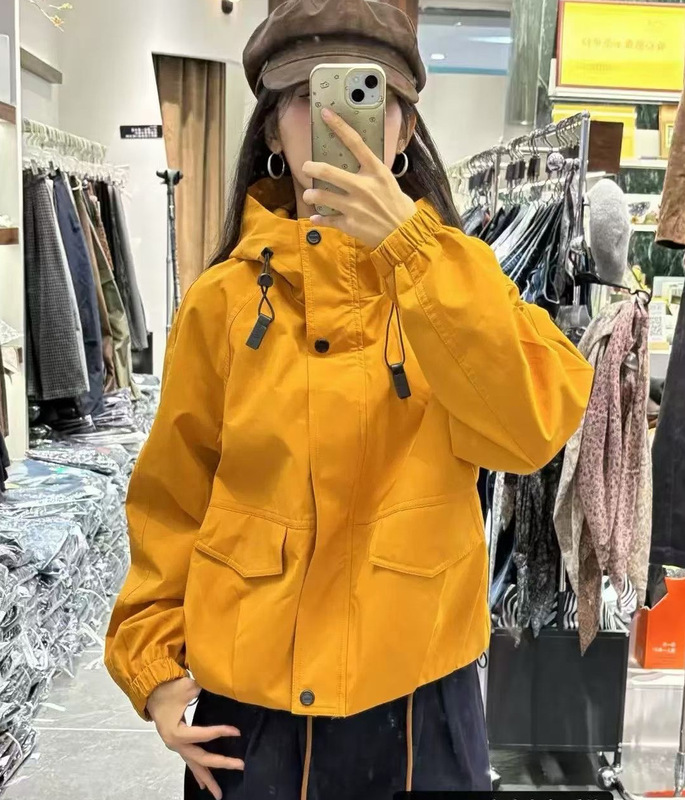 韩版夹棉冲锋衣女冬季2025新款小个子时尚连帽抽绳显瘦风衣棉外套|undefined