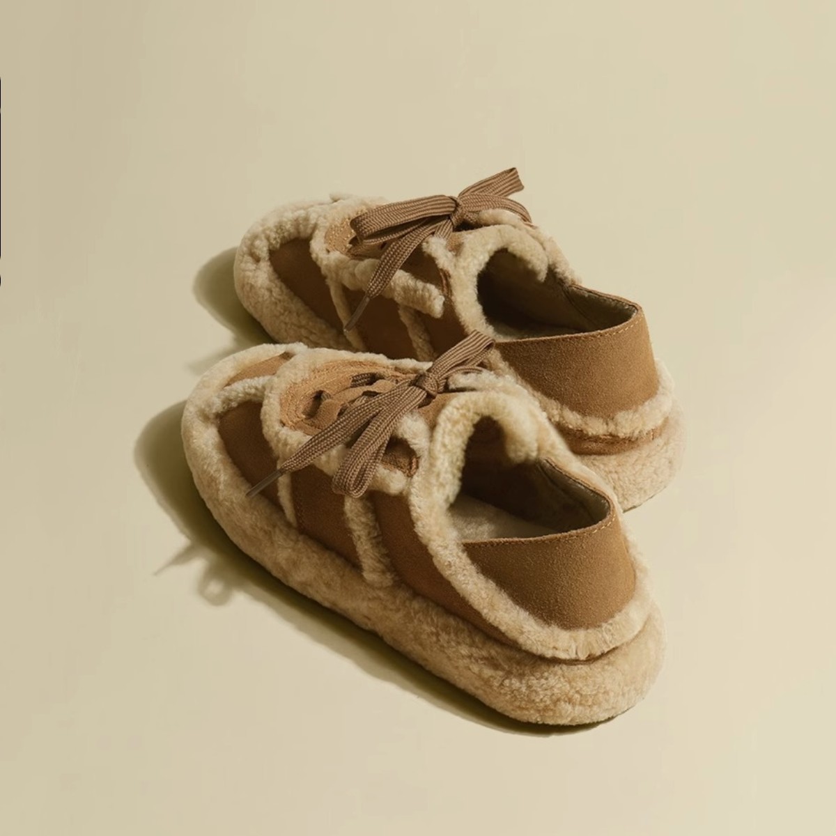 Plus velvet snow cotton artificial fur shoes for women 2023 new autumn and winter lace-up casual shoes versatile slippers beanie shoes_voghion.com