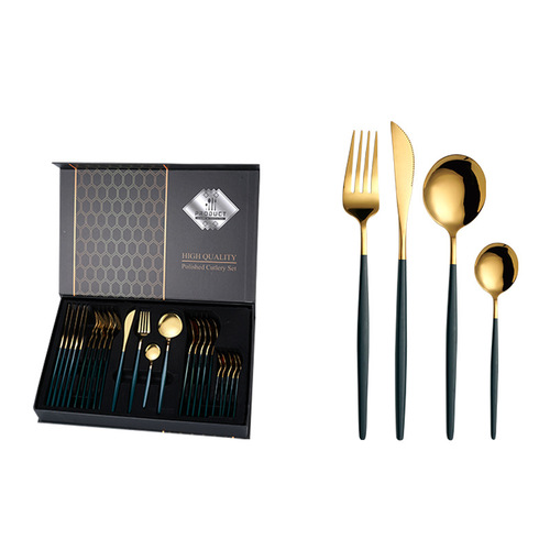 Cross-border Amazon Portuguese Spoon Stainless Steel Tableware 24-piece Cutlery Knife, Fork and Spoon Set Serves 6 Selection