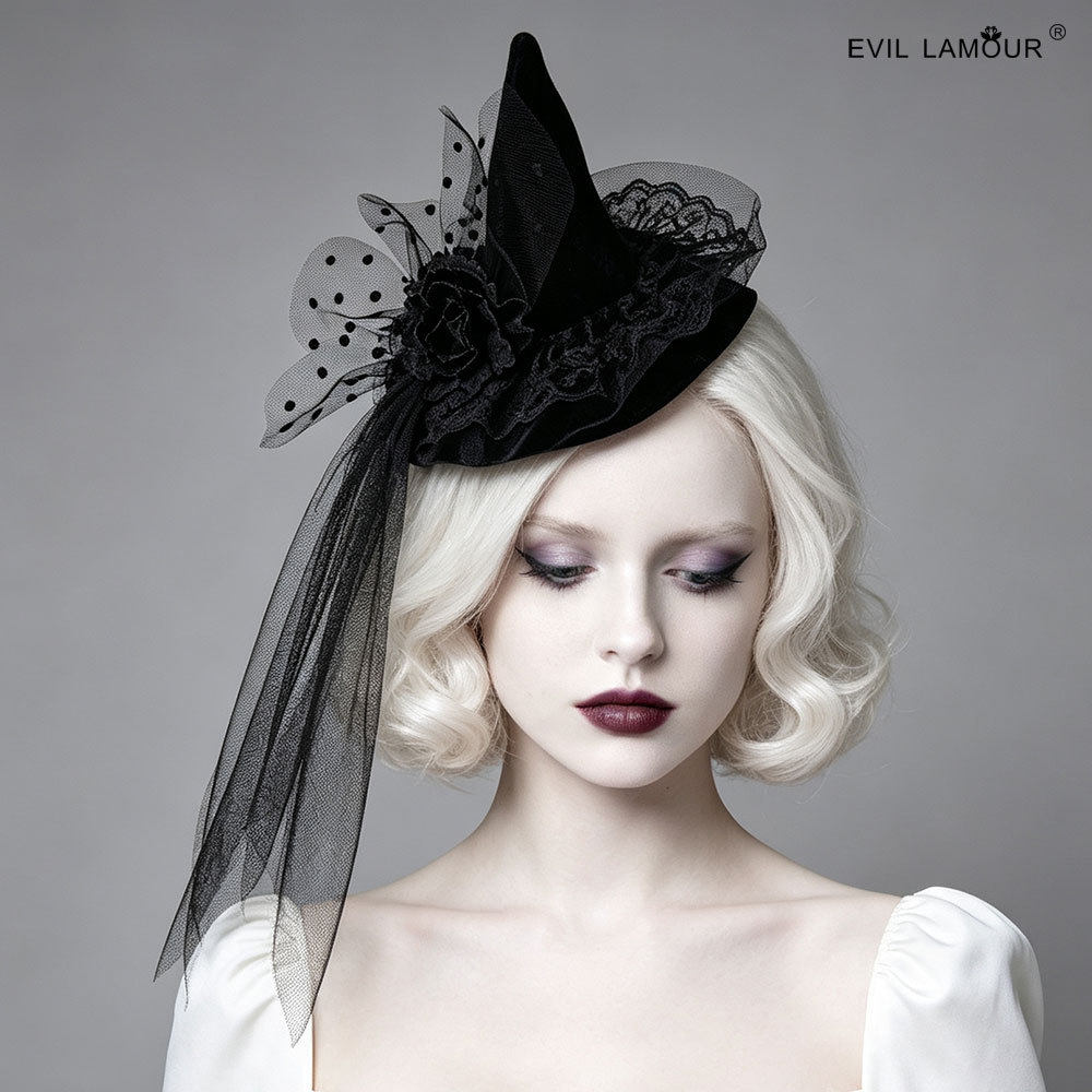 Halloween Witch Hat Headpiece Funny Photo Hair Accessory Holiday Costume Mesh Top Hat Bridal Headpiece FJ-82-1