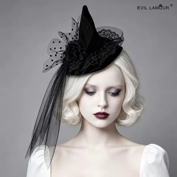 Halloween Witch Hat Headpiece Funny Photo Hair Accessory Holiday Costume Mesh Top Hat Bridal Headpiece FJ-82-1