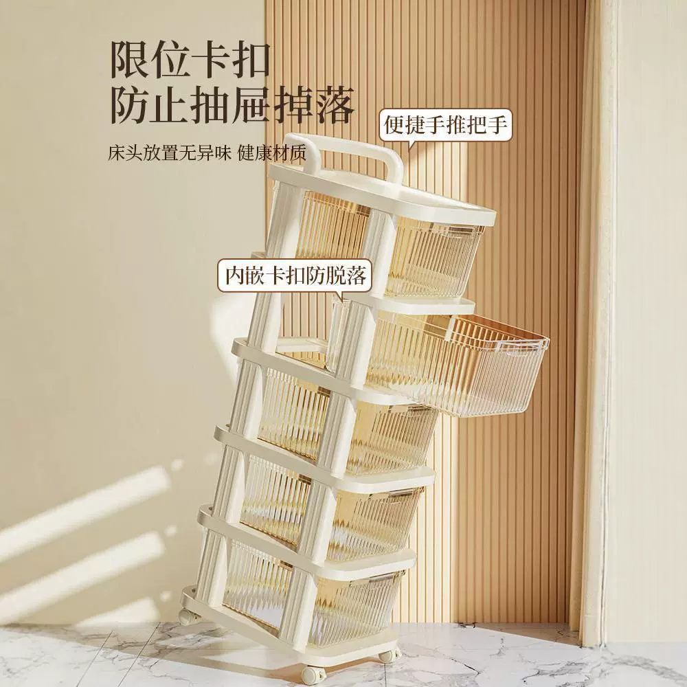 Multilayer Storage Cart Organizer, Mobile Drawer System, 1–5 Tier Transparent or Cream Frame
