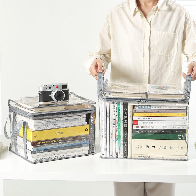 Estudiante bolsa de almacenamiento de libros transparente a prueba de polvo caja de almacenamiento impermeable plegable portátil libro escuela suministros caja de almacenamiento