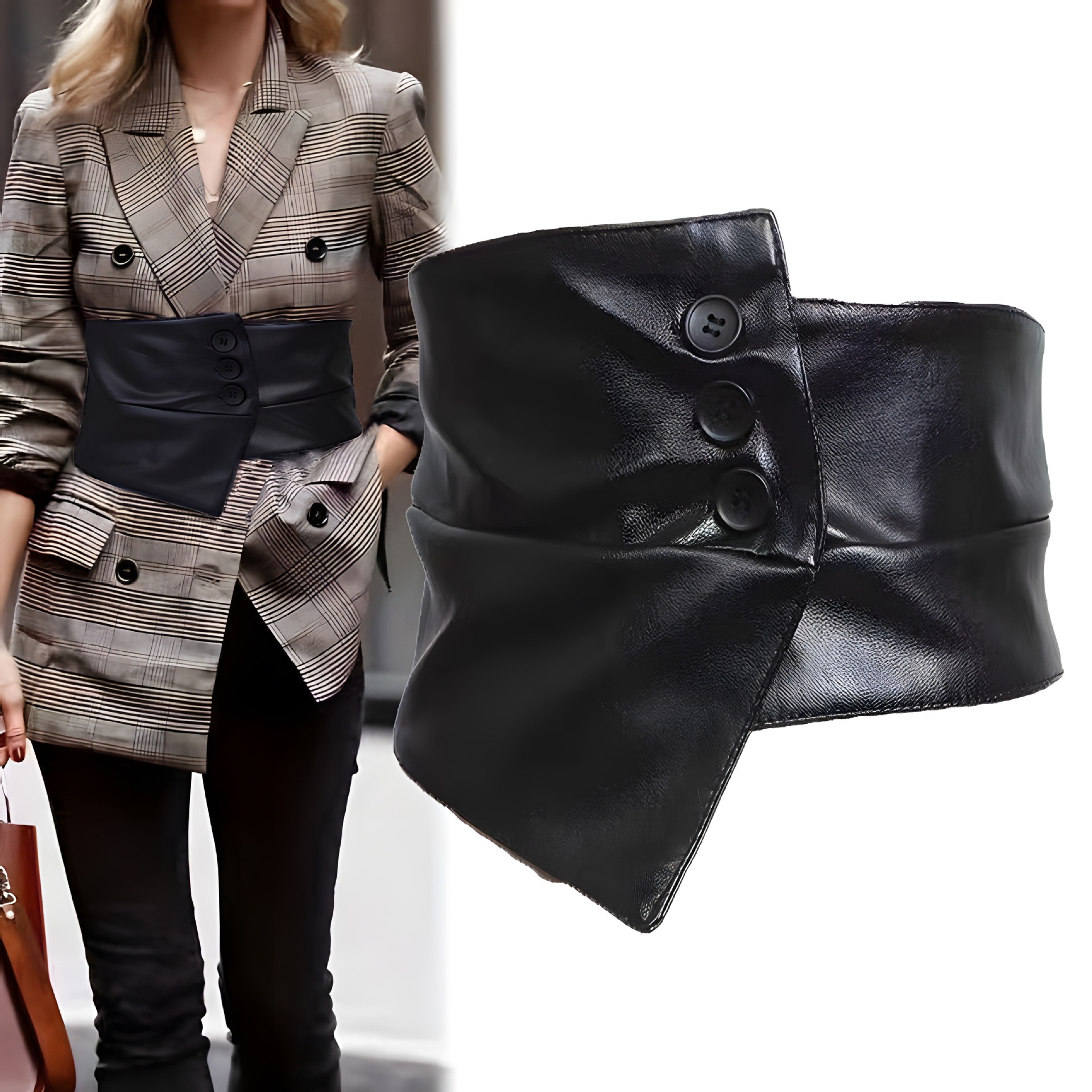 Schwarzer Gürtel Damenmode breit mit dekorativem Kleid Sohn Hemd Anzug elastisch_voghion.com