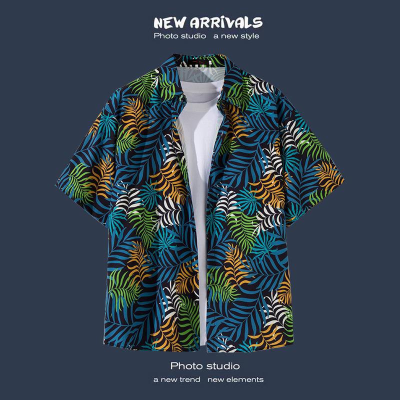 Camisas de manga corta estilo Hong Kong para hombres y mujeres, camisas florales de manga tres cuartos holgadas y delgadas de verano para playa hawaiana