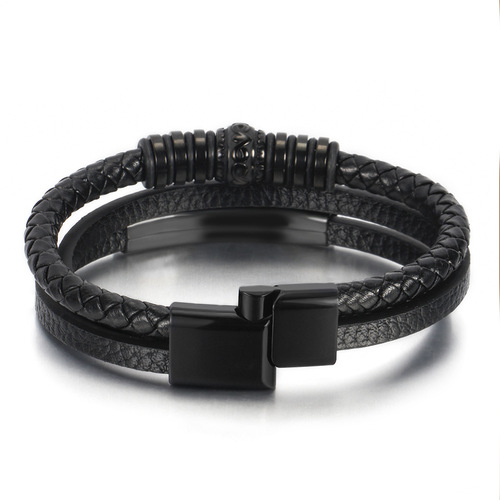 Cross-border stainless steel retro leather braided bracelet for men, titanium steel magnetic clasp multi-layer braided bracelet accessory wholesale