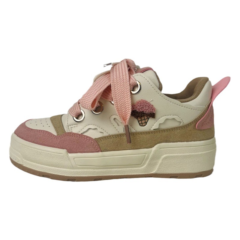 Zapatos de pan de suela gruesa para mujer INS de moda Primavera 2024 zapatos de skate casuales de color rosa frambuesa zapatos de skate de lona zapatos blancos elegantes