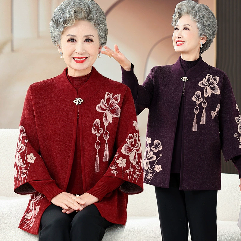 Средние и пожилые бабушки осенние и зимние вязаные свитера новый свитер из двух частей