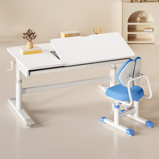 Children's Study Desk and Chair Household Children's Desk Student's Writing Desk Liftable Solid Wood Table and Chair suit Large White Table