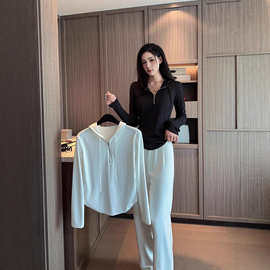 秋款拉链连帽长袖T恤衫女韩版修身显瘦上衣设计感白色燕尾卫衣女