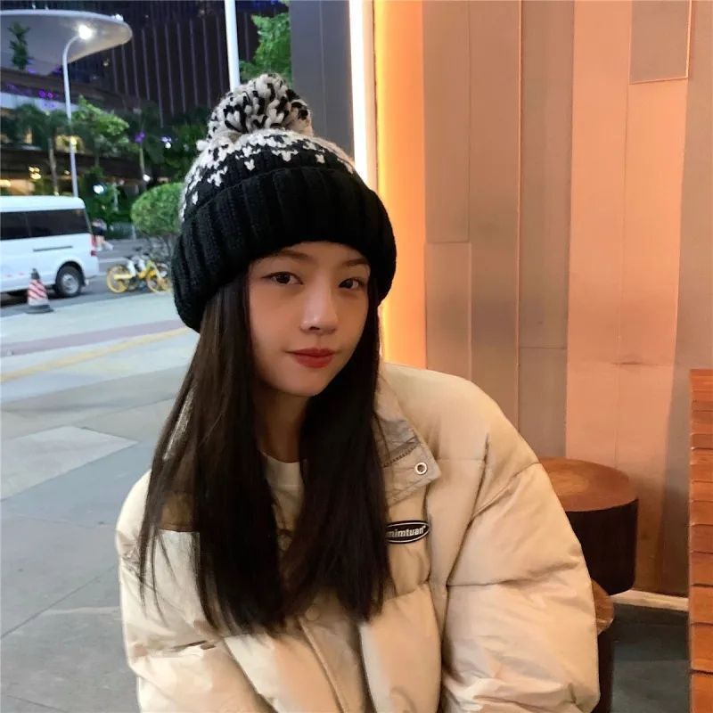 秋冬季新款毛线帽女费尔岛时尚护耳针织帽韩系百搭彩色加厚毛球帽|undefined