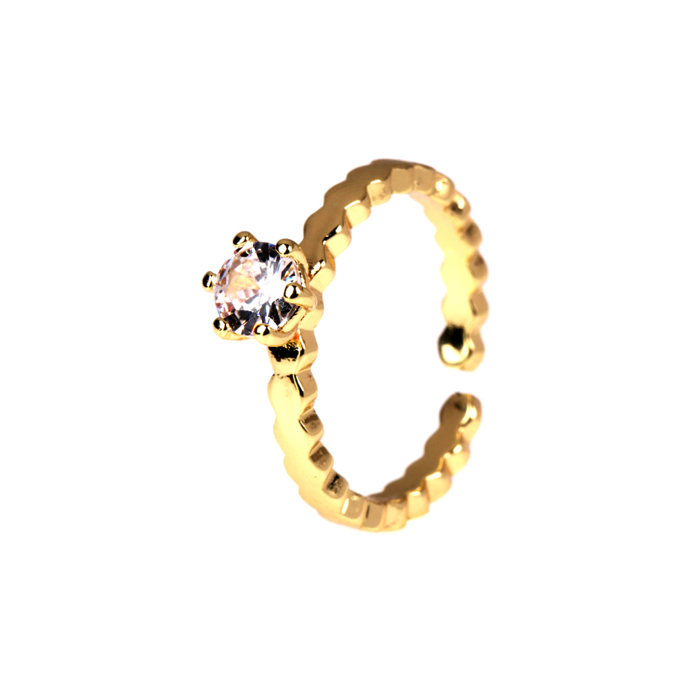simple copper plated real gold four claw inlaid zircon ring