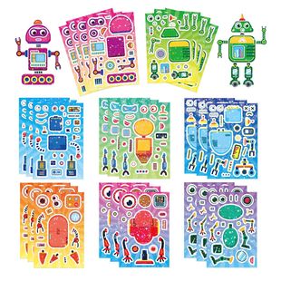 Cross-border 8 robot face-changing stickers laser holographic original children's enlightenment DIY puzzle graffiti cartoon stickers