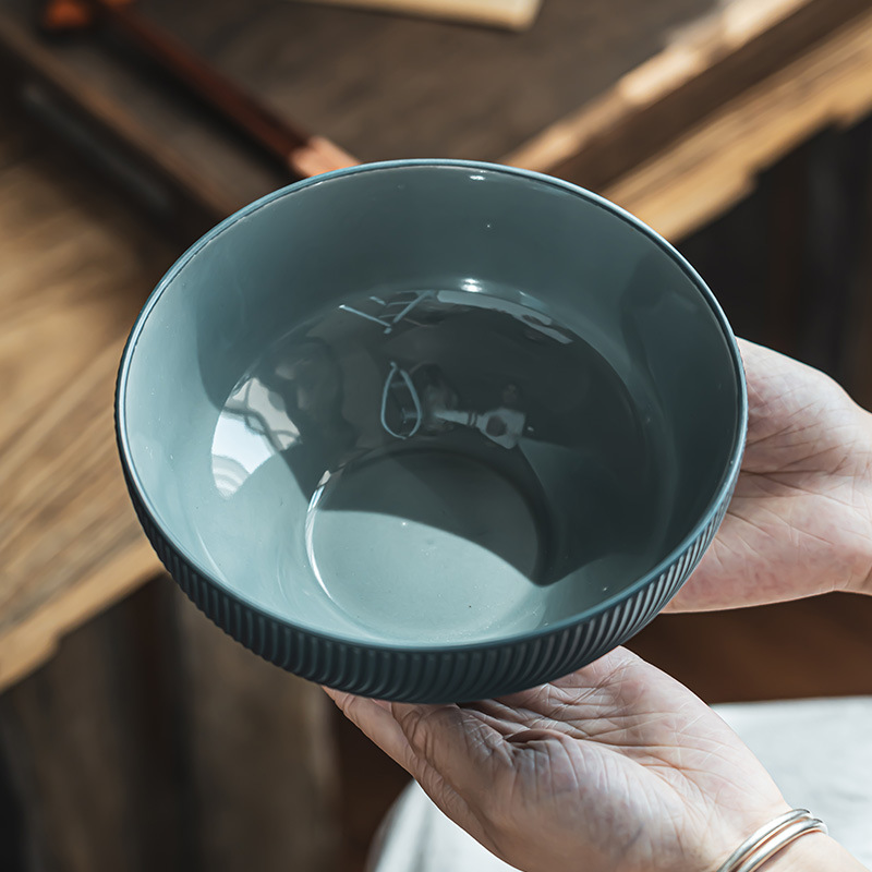Value Floating Series Vajilla Tazón de fideos Tazón de cerámica Tazón de arroz en relieve retro Tazón de verduras para el hogar Tazón de sopa Tazón grande práctico