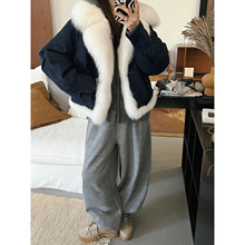 狐狸毛 白鹅绒 麂皮绒质感女士立体剪裁做旧长袖鹅绒大毛领羽绒服