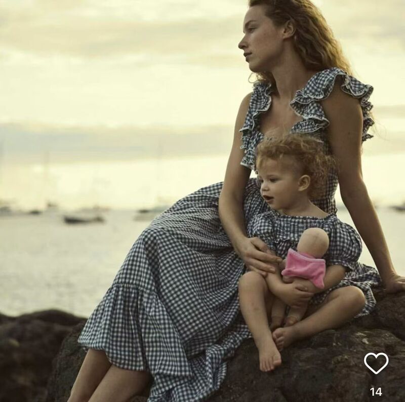 American Country-Style Blue Plaid Petal Collar Dress with Small Ruffles, Large Skirt, High Waist, Large Tie, and Off-The-Shoulder Neckline