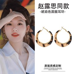 美拉德焦糖色豹纹耳环女港风复古气质素圈耳环轻奢高级感夸张耳饰