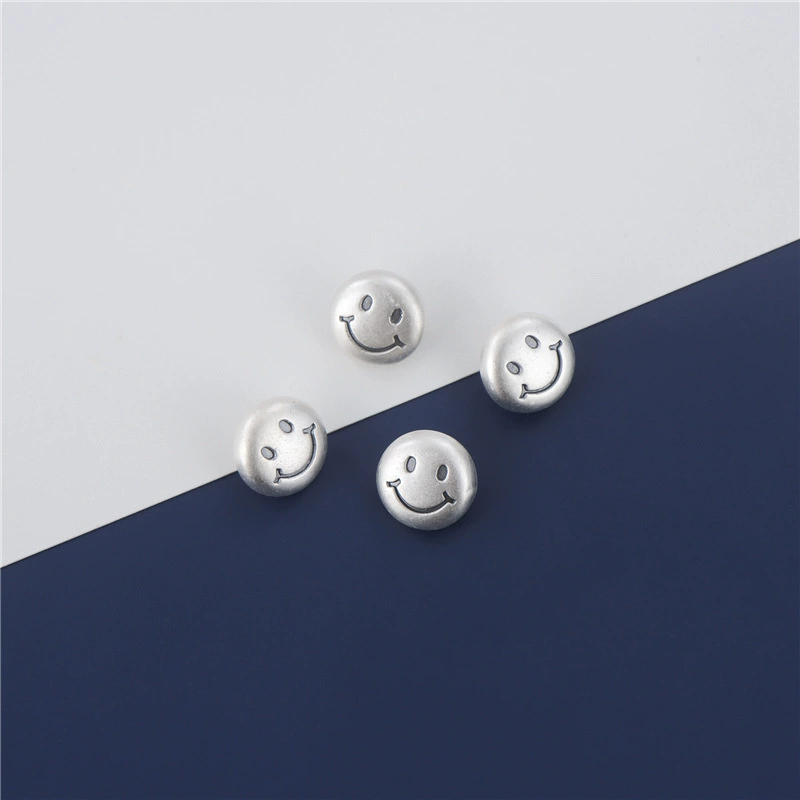 S999 Pure Silver 3D Hard Silver Button Accessories Smiley Face Button Round Bracelet Buckle DIY Braided Rope Necklace Tail Button