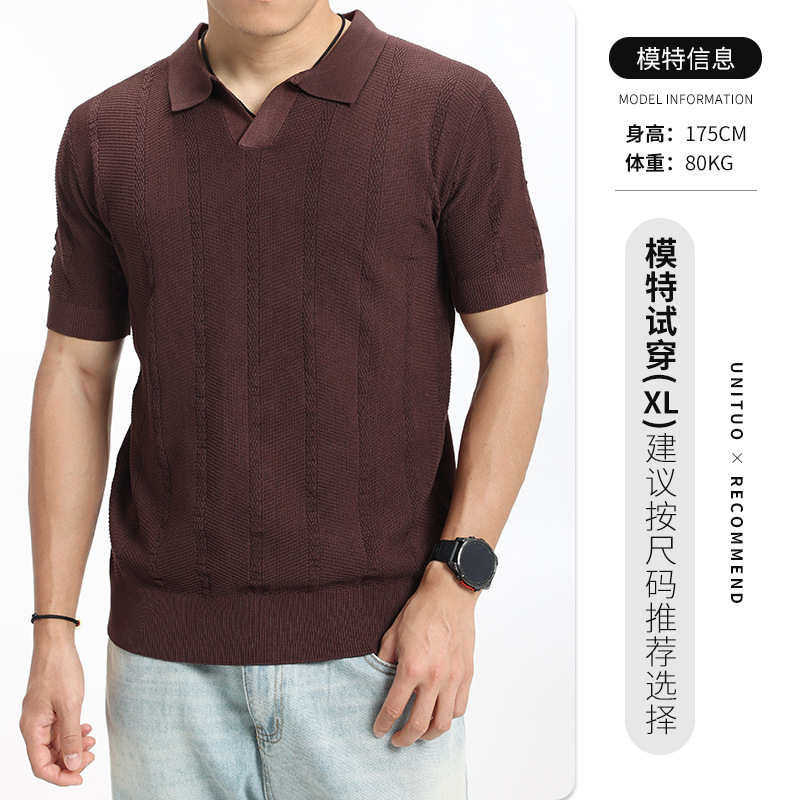 Hombre de verano pozo hielo jersey polo hombre V-flop delgado sentido de alto nivel de negocios casual chaqueta de hombre