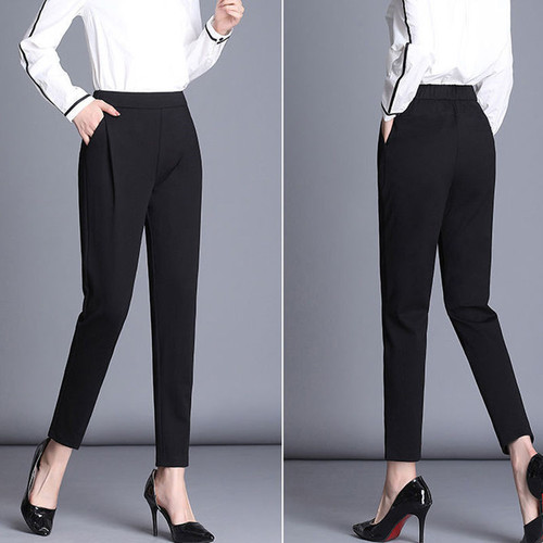 Women's New Hem Leggings, Women's High-Waisted Straight Leg Suit Pants, Slimming Small Foot Length Pants, Women's Loose Black Casual Pants