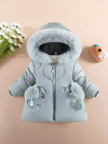 Children's Winter Coat with Fleece and Thick Cotton, for Girls 1 to 6 Years Old, Winter Jacket, Exports Style, Trendy Kids' Coat