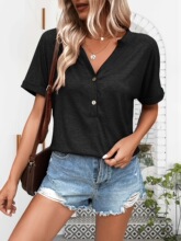 C 30929 Button Short Sleeve Top Ŧ�۶������� ŷ���羳