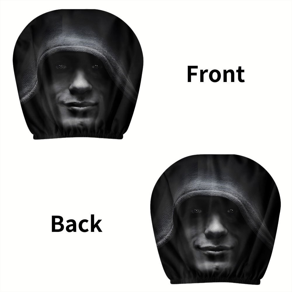 Car Headrest Cover with Dark-Themed Mysterious Figure Print, Can Be Customized with Label and Image, Popular Cross-Border Product, Universal Fit