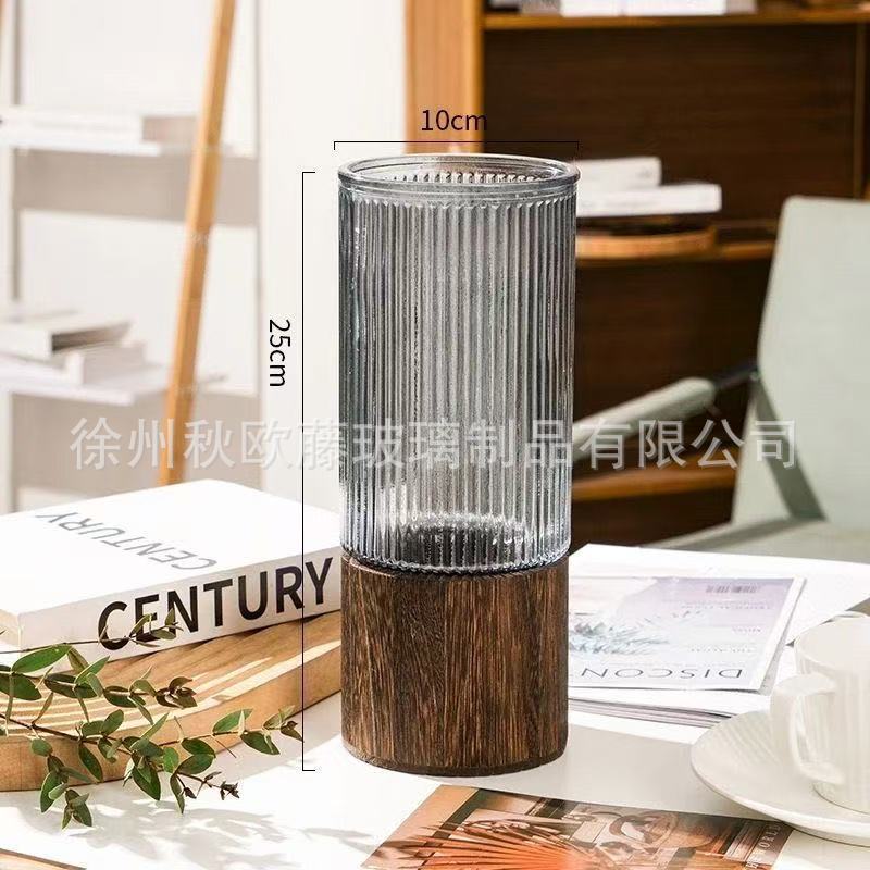 Jarrón de vidrio de barril cónico, estilo nórdico, simple, grande, jarrón transparente, arreglo floral, decoración de escritorio de alta gama, sala de estar