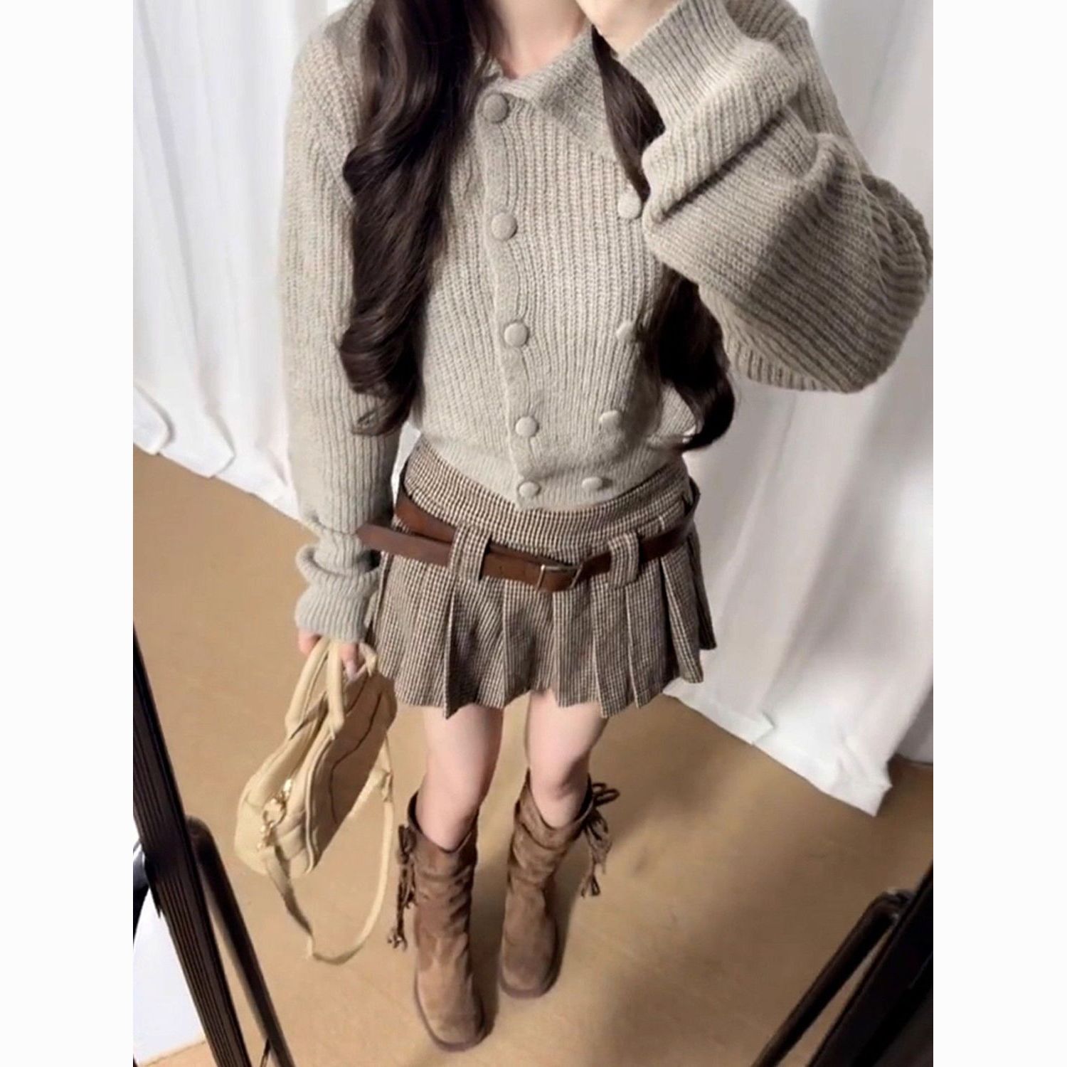 纯欲风套短款针织开衫半身裙两件辣妹2025套装女感设计秋冬季外套