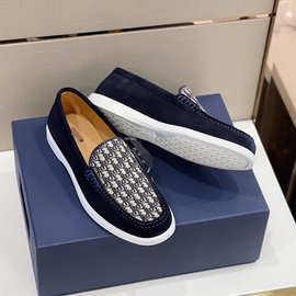 欧洲站男鞋新款高端头层牛皮拼接帆布休闲板鞋套脚乐福鞋广州货