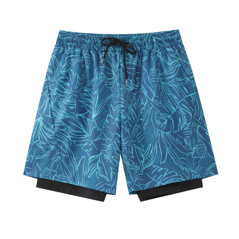 Double-Layer Anti-Embarrassment Beach Shorts Men's Swimwear Quick-Dry Couple's Lined Five-Point Shorts Seaside Hot Spring Plus-Size Swim Trunks