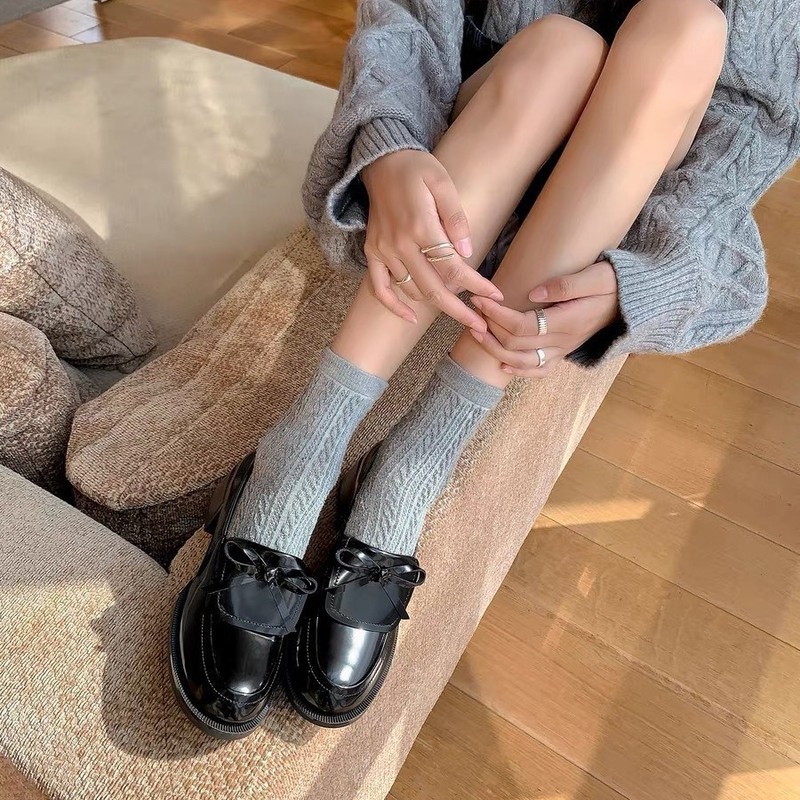 幂幂同款复古蝴蝶结乐福鞋女2025新款粗跟圆头英伦风小皮鞋乐福鞋|undefined
