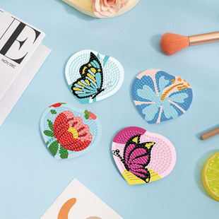 Cross-Border Diamond Painting Mirror Multi-Pattern Flower Butterfly Sticker Diamond Portable Foldableing Makeup Mirror DIY