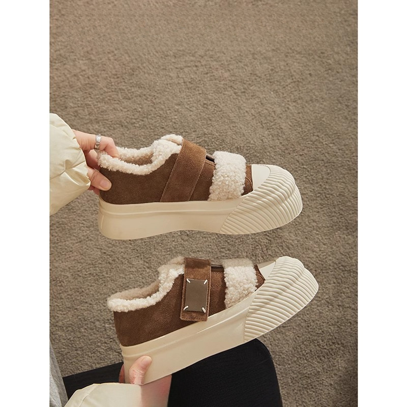 Koreaanse versie Velcro Board 2024 Winter Nieuw item met pluche sport dikke zool fuzzy katoen voor dames casual biscuit_voghion.com