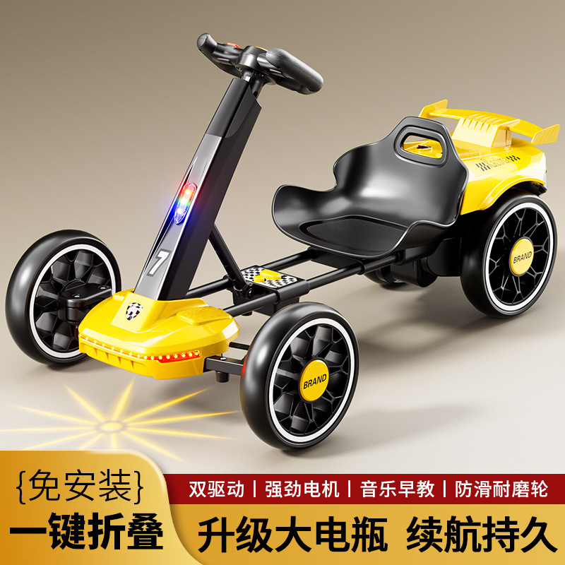 Nuevos niños transfronterizos instalación gratuita karts de cuatro ruedas para personas, control remoto portátil eléctrico para niños plegable