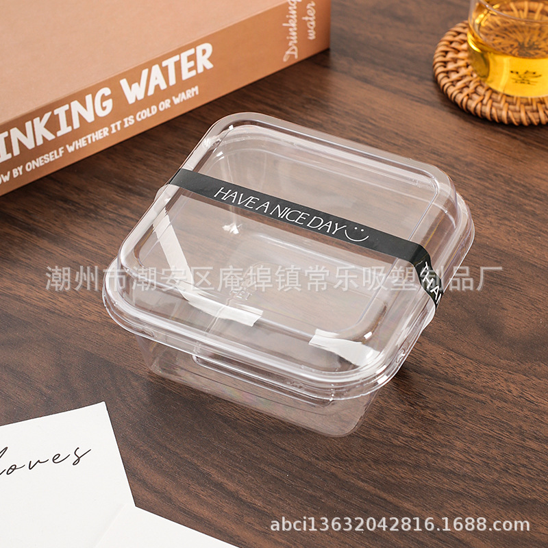 Caja de embalaje de pastel de mousse, caja de leche de soja, caja cuadrada de plástico transparente a prueba de niebla para hornear, caja de embalaje de postre de punto oeste
