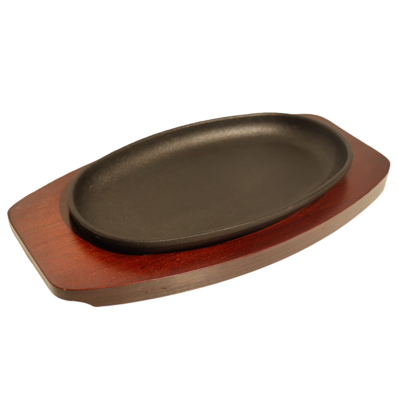 Bandeja de horno de hierro fundido placa de madera de alta calidad engrosada carne de res frita plato de comida occidental fabricante mayorista de placa de hierro placa de hierro comercial image 5