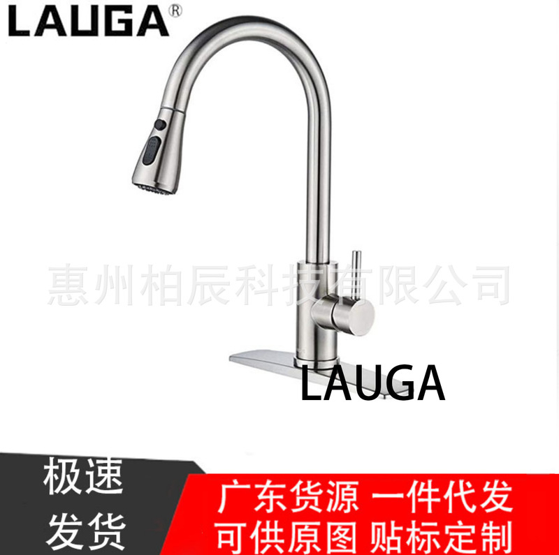 SUS304 stainless steel kitchen 3-in -1 faucet universal rotating drop-down nozzle hot and cold three-purpose faucet