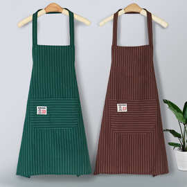 棉麻条纹围裙厨房女家用做饭上班工作洋气时尚围腰网红款可定 制