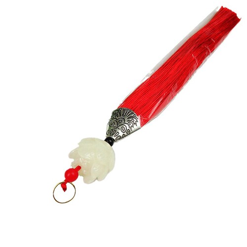 Bodhi-like white jade lotus metal fish mouth tassel pendants for three lives and three worlds fan earring tassel bag hanger pendants
