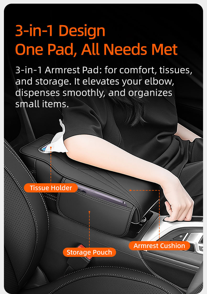 Car Armrest Box Pad Multifunctional Central Water Cup Holder Tissue Box Car Booster Pad Universal Armrest Box