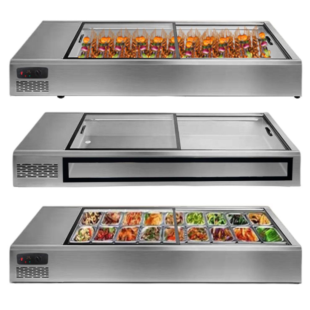 不锈钢冰柜商用烧烤台面展示柜台式冷藏点菜柜串串冰粉摆摊冰柜