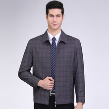 2025春秋新款男士羊毛夹克中年薄款时尚休闲格子爸爸装茄克衫外套