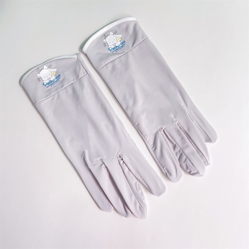 Sanrio Sunscreen Gloves for Women - Thin Ice Silk Style, UV Protection, Paccho Dog Finger-Revealing Touch-Screen Riding Anti-Slip Gloves