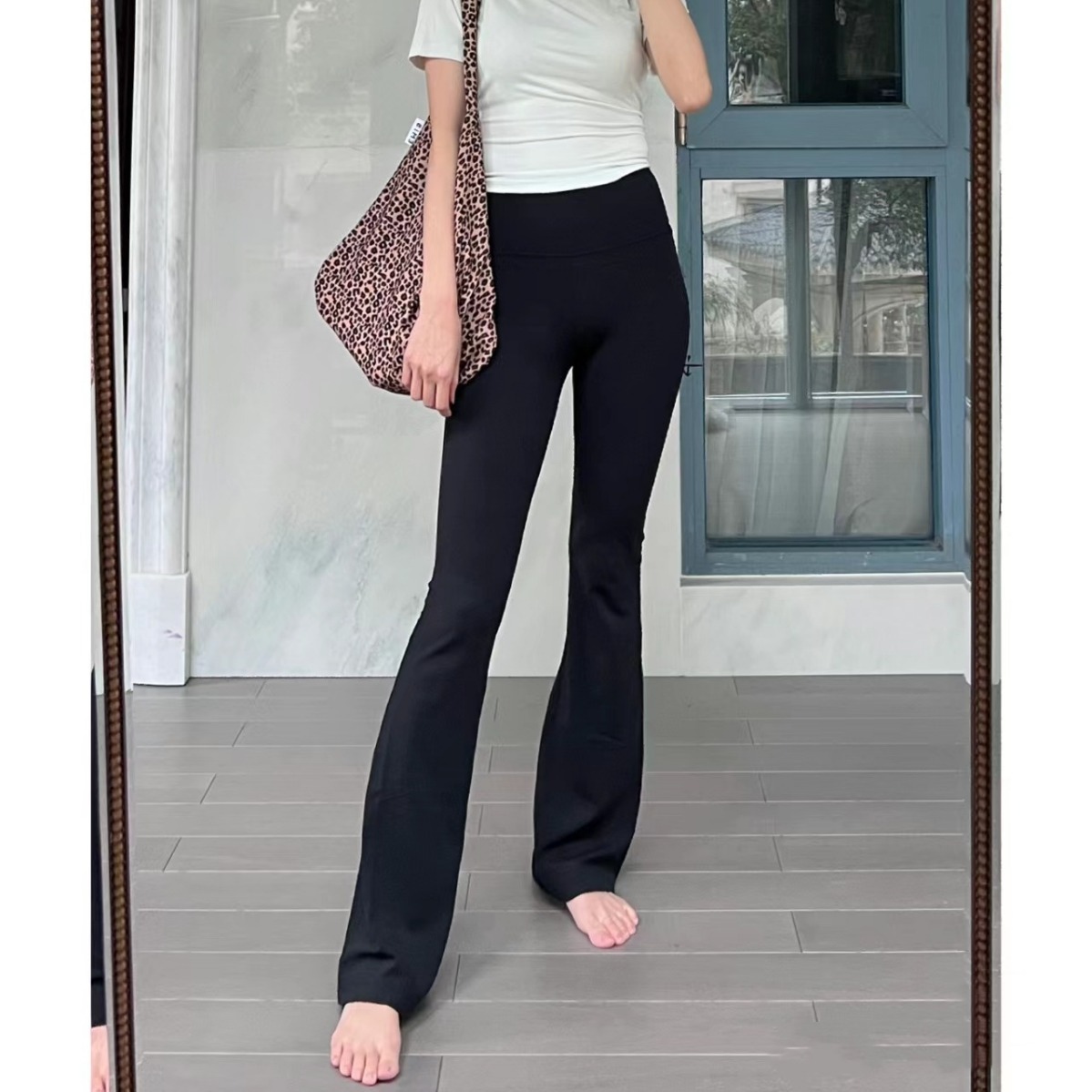 Alta calidad lulu mismo Groove piel desnuda, alta elasticidad ajustada pantalones de campana de cintura alta