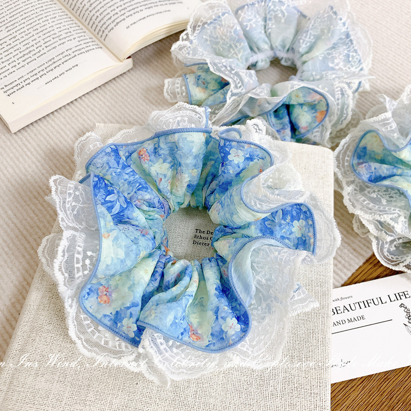 新品上新甜美森系四层印花大肠发圈女晕染款丸子头发绳高级感发饰|undefined
