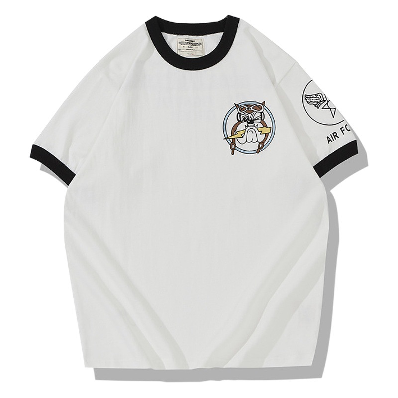 OKONKWO 230G 2021 militar Amica Air Force color a juego de hilo manga corta Camiseta retro sin cuello TEE