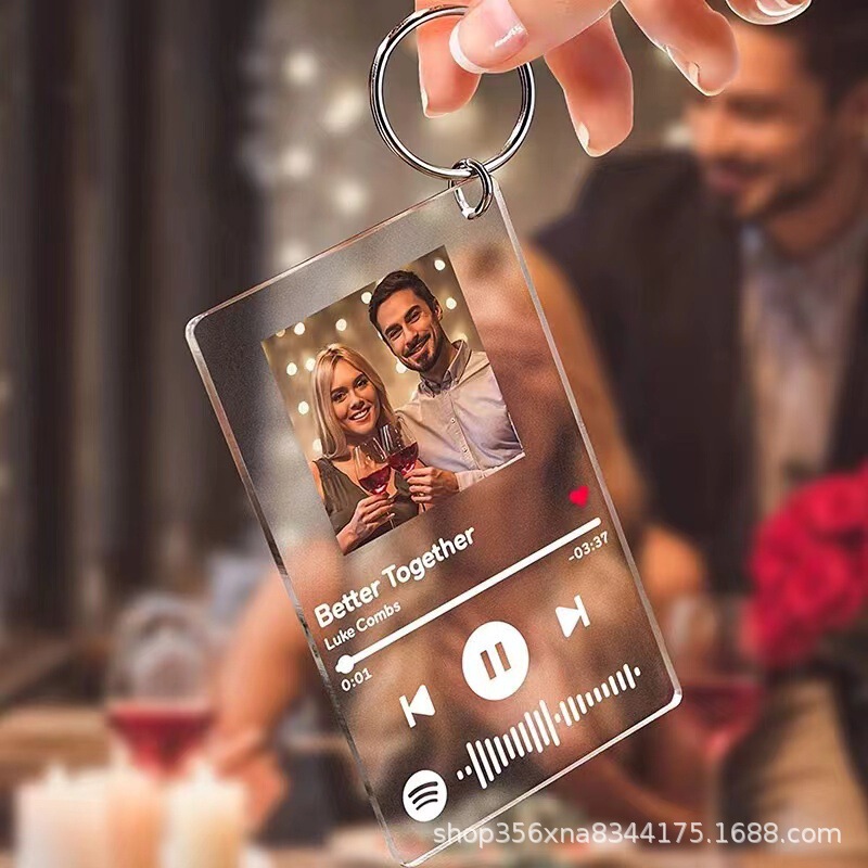 Cross-border bestseller Spotify acrylic music keychain with custom photo and creative song commemorative pendant