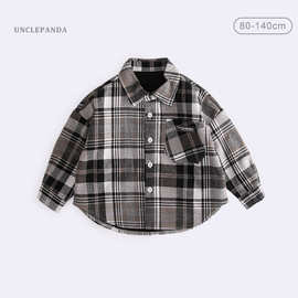 童装男童加绒加厚上衣洋气衬衫2023新款冬装儿童格子衬衣外套宝宝