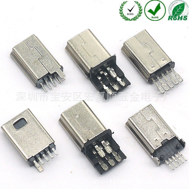Mini USB 5P Male Mini Wire Welding Male Front Five Rear Five Short Body/Long Style with Steps Type B